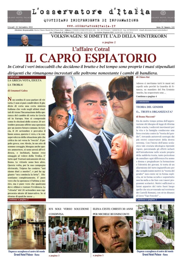 L'osservatore d'Italia edizione del 24 Settembre 2015
